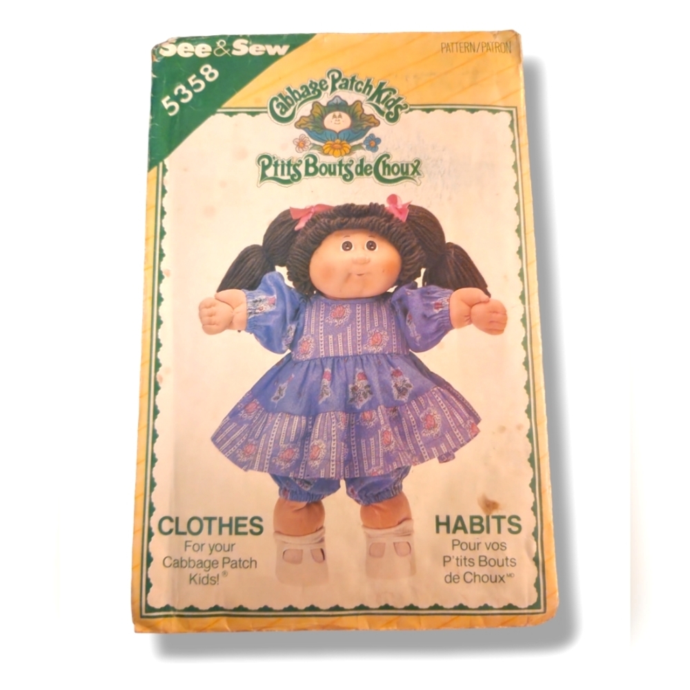 Cabbage Patch Kids Clothes Dress Pattern Butterick See & Sew 5358 Vintage 1985